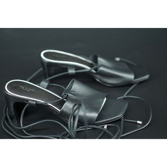 Rag & Bone Black Emma Tie Strappy Mule Sandals SZ 38 New $395 Ankle wrap Heel - Picture 6 of 11